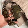 Vintage Bohemian Style Carved Wide Belt with Heart-shaped Buckle and Rivet Details, Versatile Pants Belt Suitable for Daily