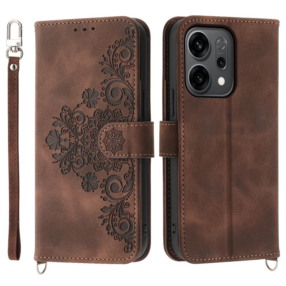 For Oppo Reno14 F 5G Case Flower Pattern PU Leather Wallet Phone Cover with Strap