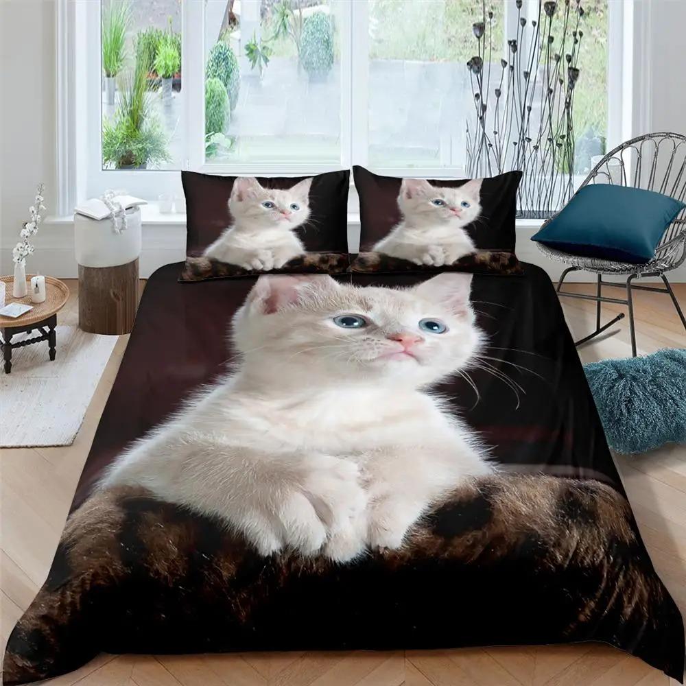 2026 Katzen Bettwäsche Set Haustier Katzen Muster Einzelbett Bettwäsche Set Niedliches Kätzchen Für Polyester Geheimnisvolle Schwarze Katze Kingsize Bettbezug
