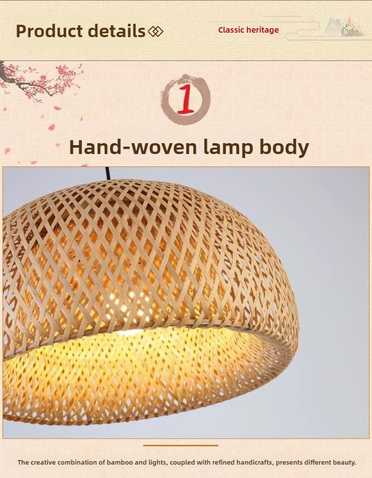 30cm Hand-woven Rattan Pendant Light Wicker Chandelier Light Dining Homestay Retro Hotel Hemp Rope Lantern Bamboo Hanging Lamp
