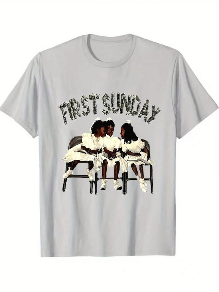 První neděle Grafické tričko Vintage s kulatým výstřihem Retro letní Prodyšné Krátký rukáv Ležérní dámské tričko
