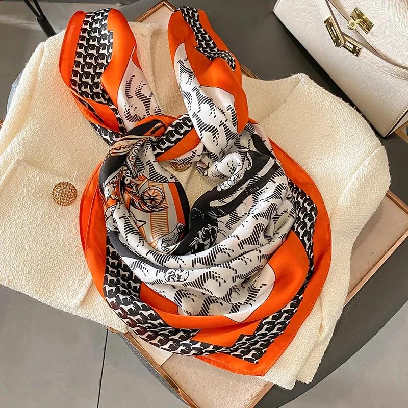 New Print Silk Square Scarf Women Soft Satin Horse Hairband Neckerchief Office Hijab Headband Foulard Bag Ribbons Gift