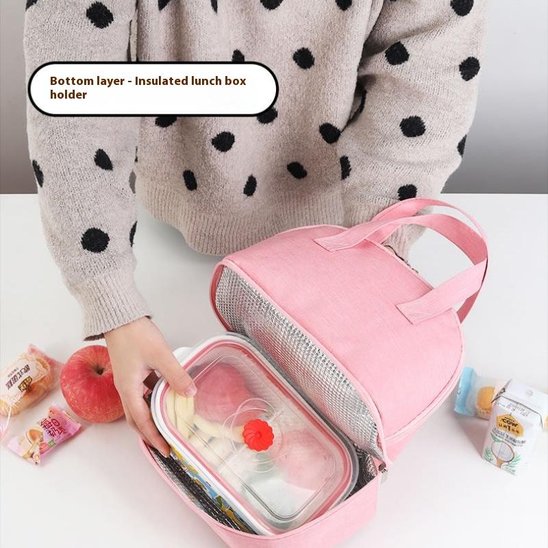 Portable Double-layer Lunch Bag Office Handbag Cooler Bento Box Picnic Cooler Bag Large Capacity Fresh-Keeping Lunch Boxes