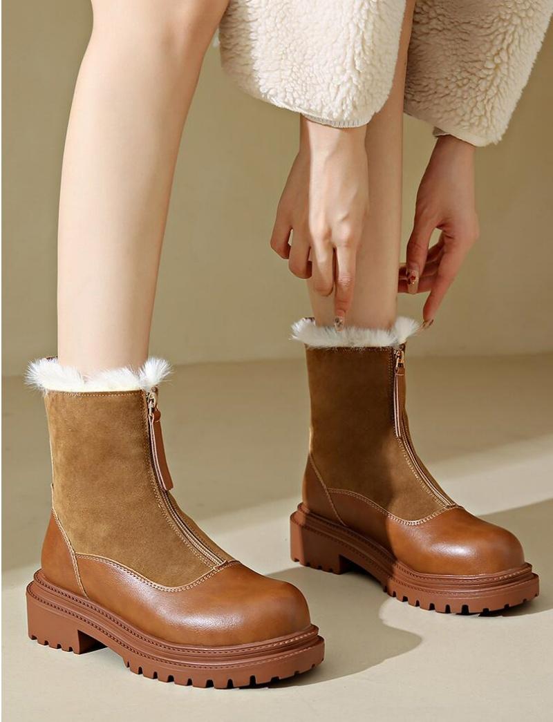 

Boots Women Winter Footwear Chelsea Suede Platform Casual Women Ankle Boots Round Toe Fur Goth Botas Feminina Brown Warm Plush 36