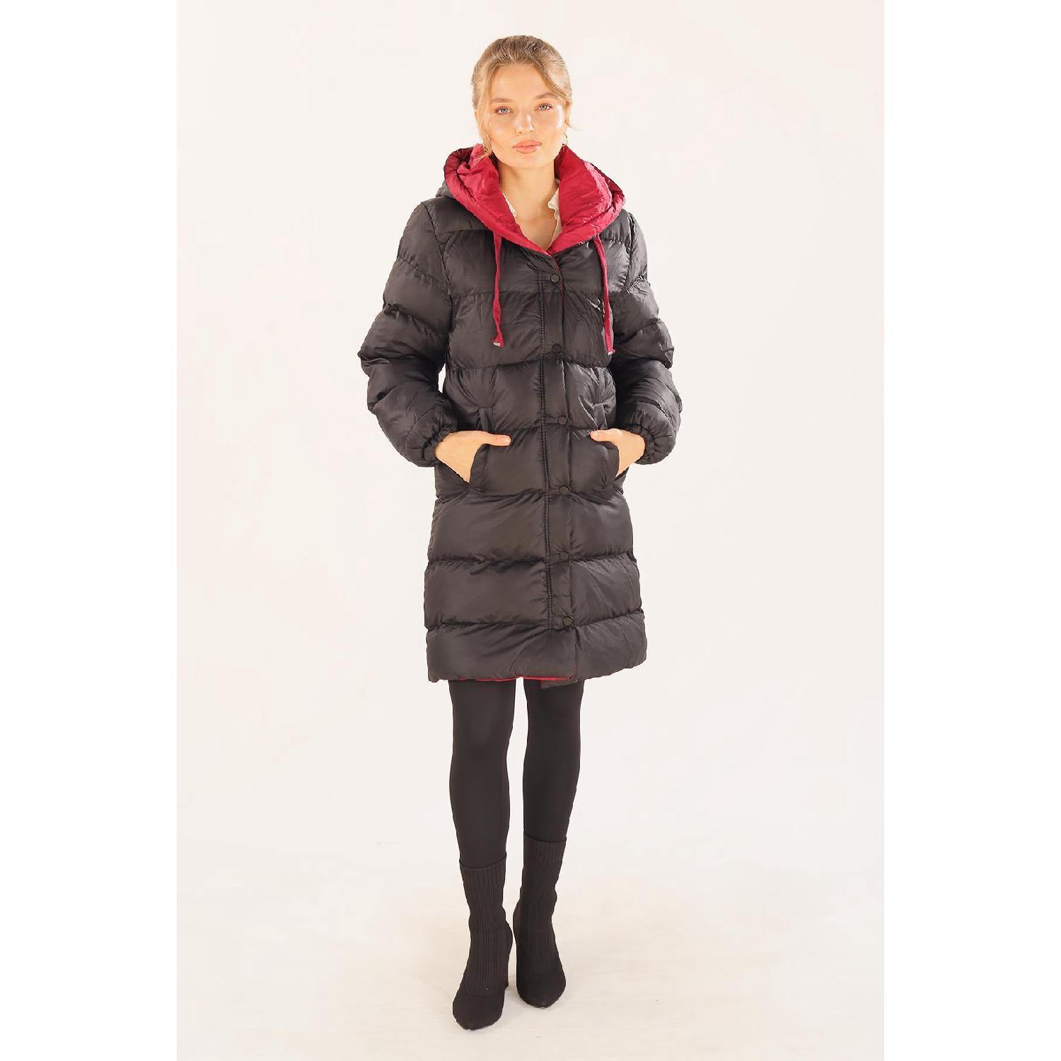 

0021-1 Черное пальто Oversize — Цвет подкладки Бордово-красный