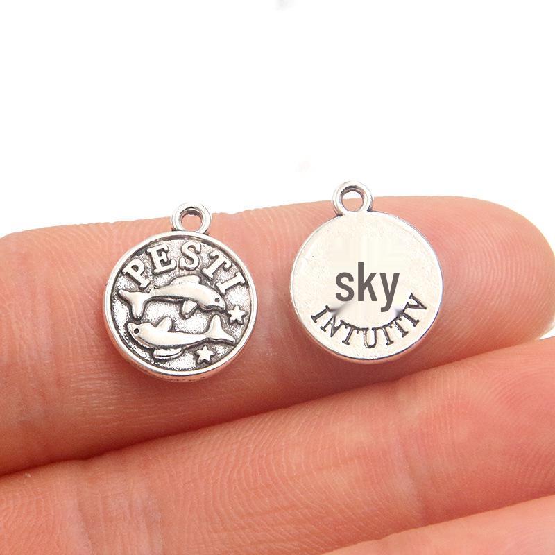 12x15mm Round Zodiac Constellation Pendant: Retro Symbol Alloy Jewelry for DIY Bracelets & Keychains