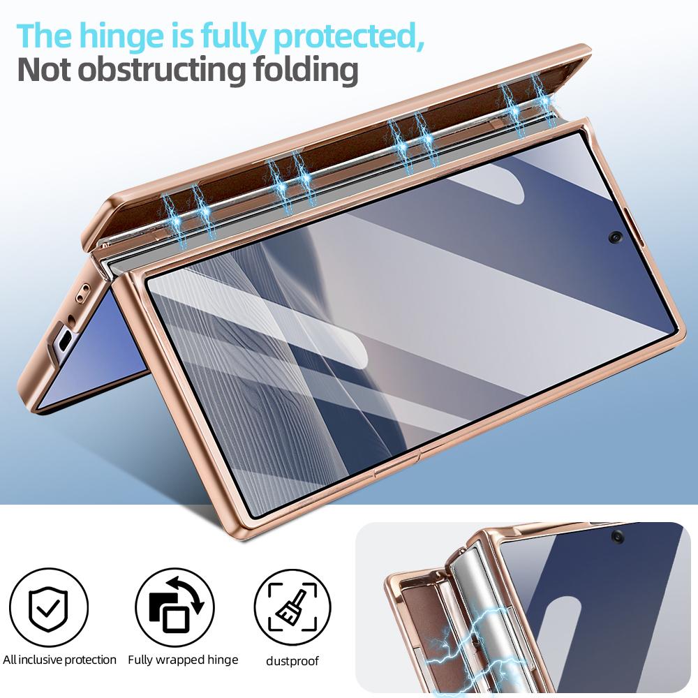Magnetic Anti-peeping Glass Film PU Leather Phone Case for Samsung Galaxy Z Fold 7 6 Fold6 Fold7 Hinge Protection Cover