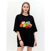 Oversized T Shirt Black Gummy Bear Print and Minimal Text Casual Wear for Everyday Outfits