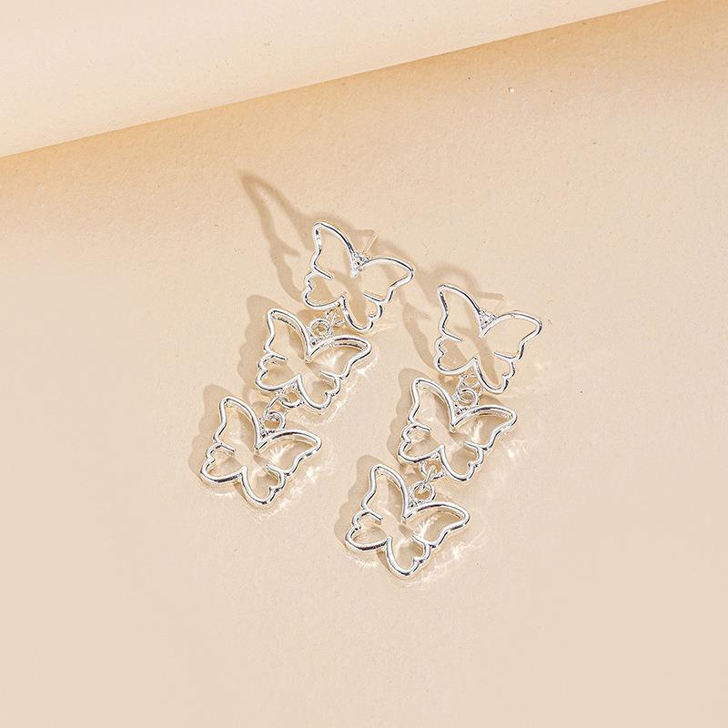 New Accessories Alloy Butterfly Earrings Fashion Versatile Stud Earrings Exquisite Women's Fringed Earrings