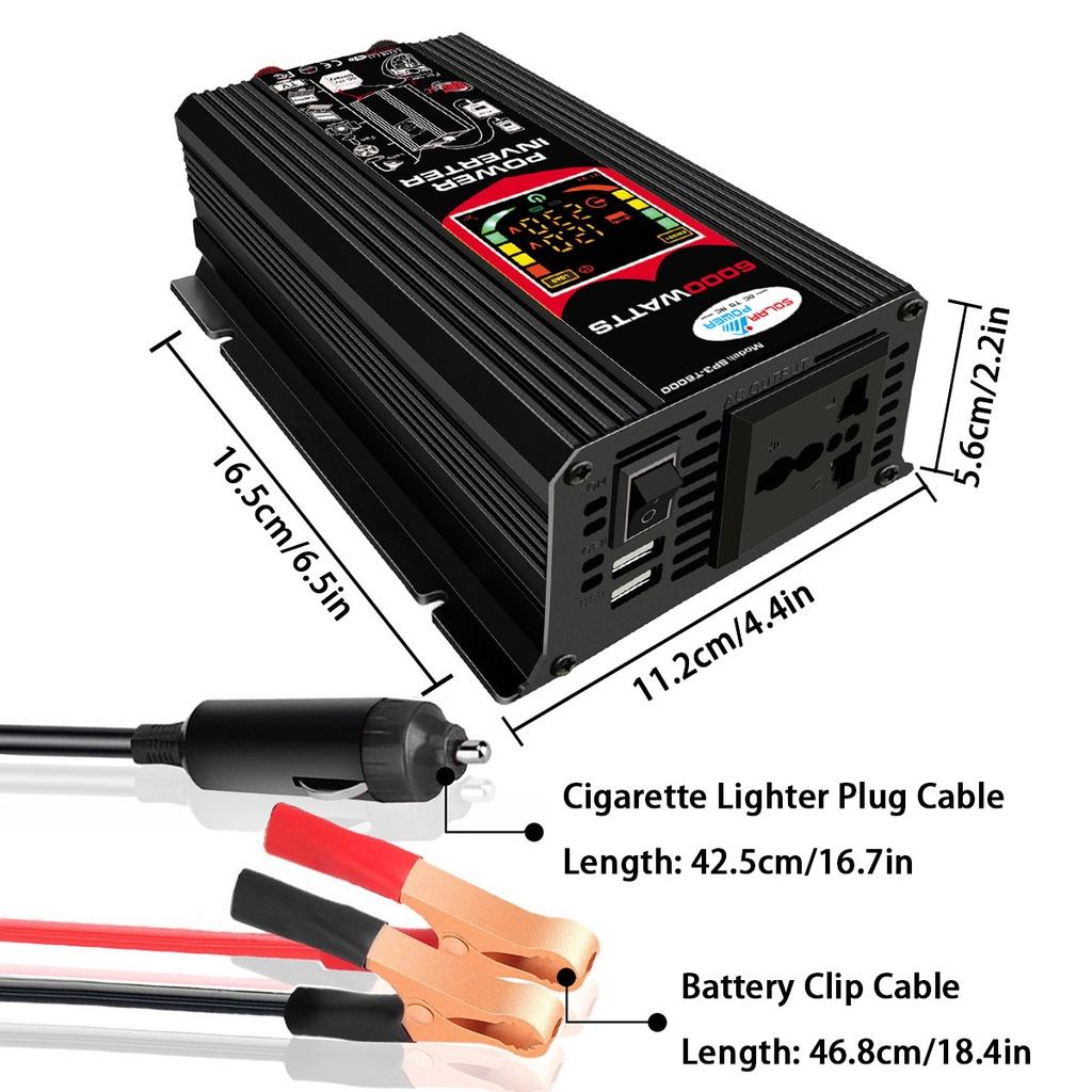 6000W 12V To 110V/220V USB Modified Sine Wave Voltage Transformer Car Adapter Charge Converter LCD Display Solar Power Inverter