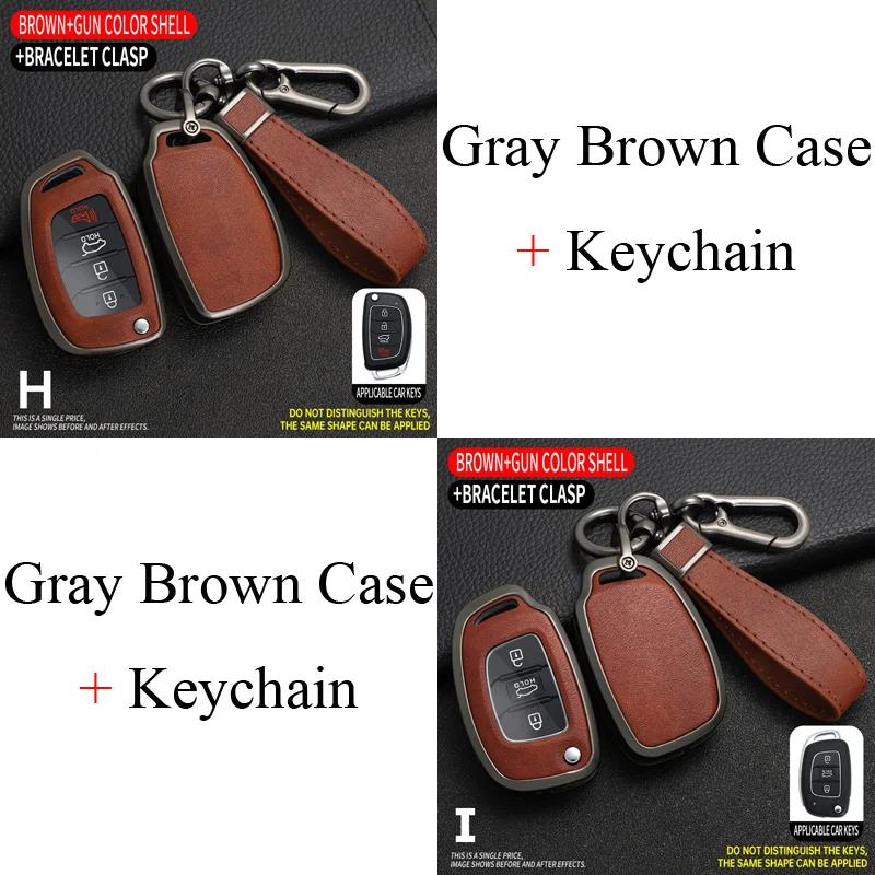 Zinc Alloy + Leather Car Key Case For Hyundai Ix25 Ix35 I10 I20 Solaris Tucson Sonata Santa Sport Elantra Creta Verna -