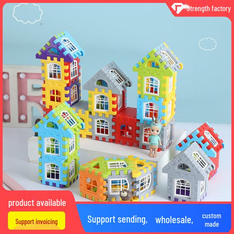 Large Kindergarten Building Blocks with Windows for Boys and Girls - Plastic Interlocking House Assembly Toy