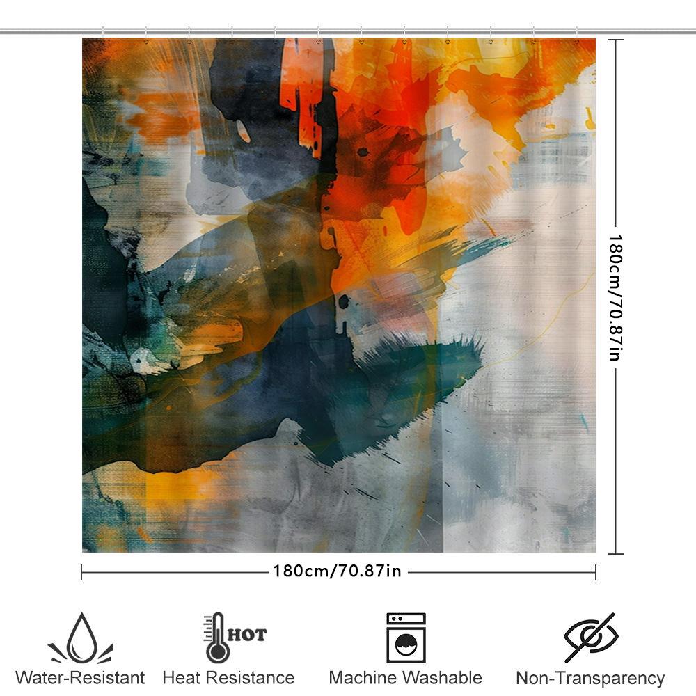 Abstract Watercolor Design Shower Curtain Orange Blue Gray White