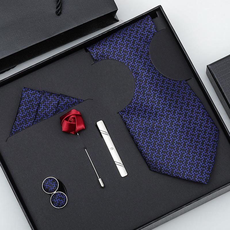 Tie Bow Tie Six-Piece Tie Men'S Dress Business Korean Edition Blue Black Red 8Cm Wedding Groom Tie
