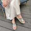 Sheepskin Version! Zhao Ruth Has the Same One-word Cool Slippers for Women's Summer Wear Straw-woven Muffin Shoes, Thick-soled High-heeled Cool Slippe