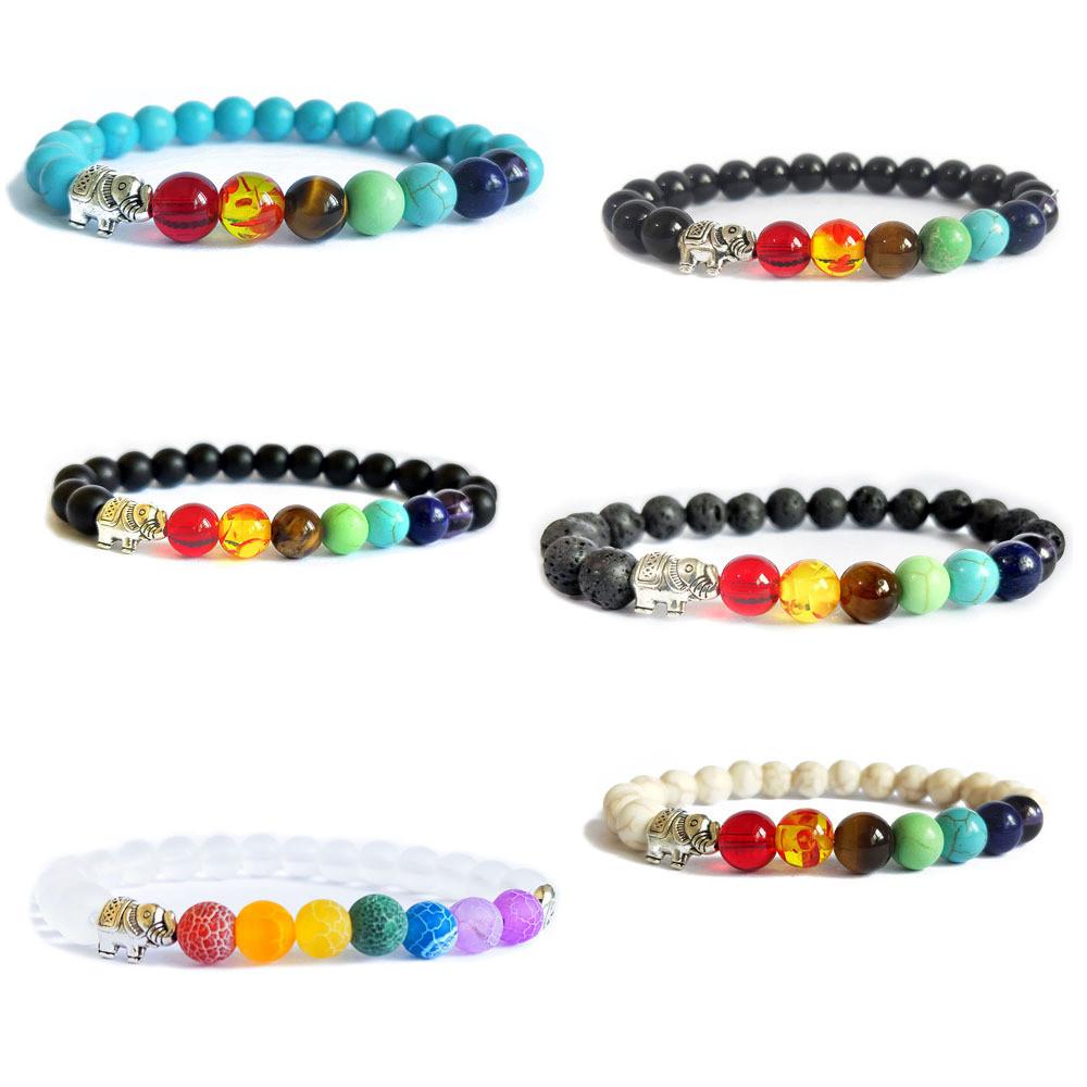 Stunning 2020 New Black Stone Synthetic Yoga Bracelet Featuring Colorful Elephant Design