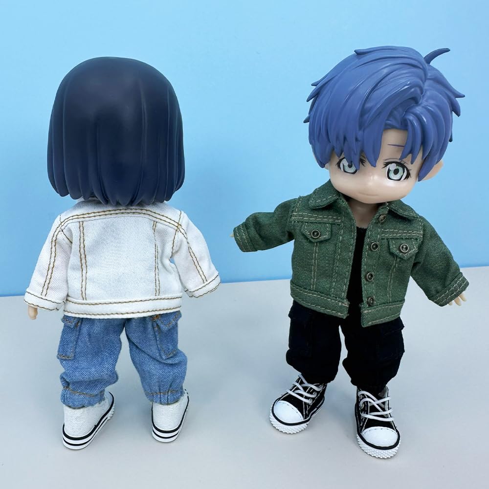 Niannyyhouse BJD Doll Clothes Denim Suit for OB11 Size Obitsu Doll 11cm Body 1/12 Jacket, Pants, Vest, Shoes, (Pink)