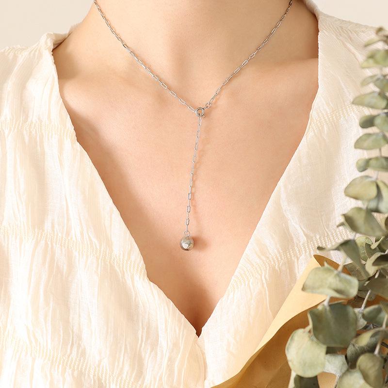 Gold-Plated Geometric Polygon Sphere Pendant Necklace with Adjustable Tassel – Versatile Titanium Steel Clavicle Chain