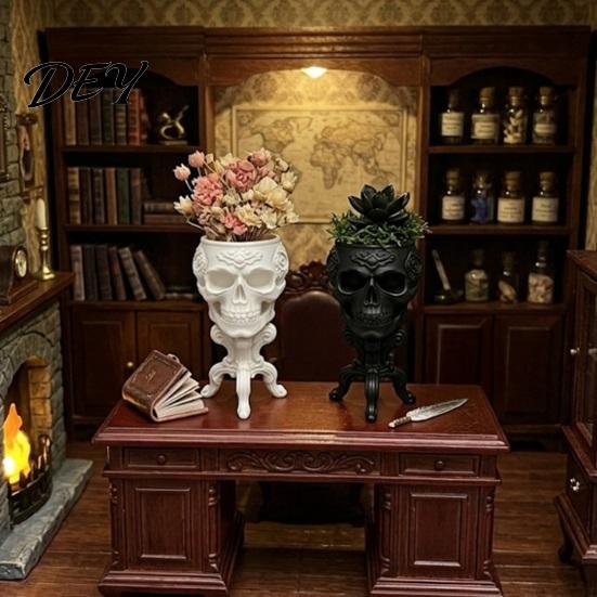 Gruseliger Totenkopf Blumentopf Mini Gotischer Pflanztopf, 3D Gedruckter Blumentopf, Blumentöpfe Sukkulenten Pflanzen Behälter, Schreibtisch Dekoration für Halloween