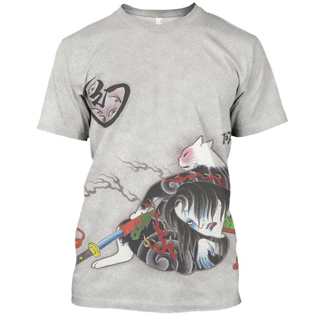 

Футболка с принтом кота из мультфильма для мужчин, японская футболка в стиле Харадзюку, уличные топы в стиле хип-хоп, одежда, повседневные свободные футболки с короткими рукавами 6XL
