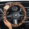 Car Steering Wheel Cover Winter Plush Cute Leopard Print Winter Non-Slip Women's Car Wear-Resistant Protective Cover Handlebar Cover