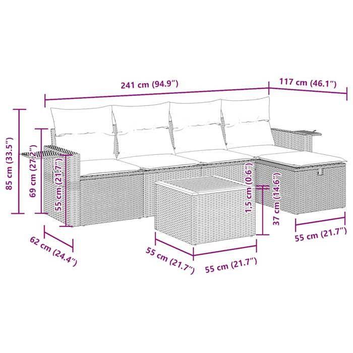 VidaXL Garden Lounge Set 6 Pcs with Grey Cushions Wicker, Outdoor Sofa Set, Corner Sofa Set 3325812