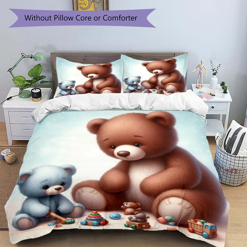 3pcs Anime Teddy Bear Bedding Set - Includes One Quilt Cover and Two Pillowcases (No Core) - Perfect for Bedroom and Guest Room Decoration,