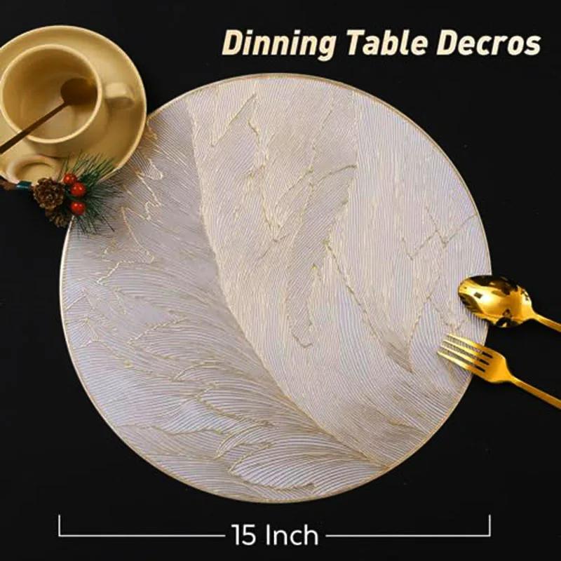 Round Vinyl Placemats Pressed Heat Resistant Non-Slip Table Mats for Dinner Wedding Party Holiday Table Decoration