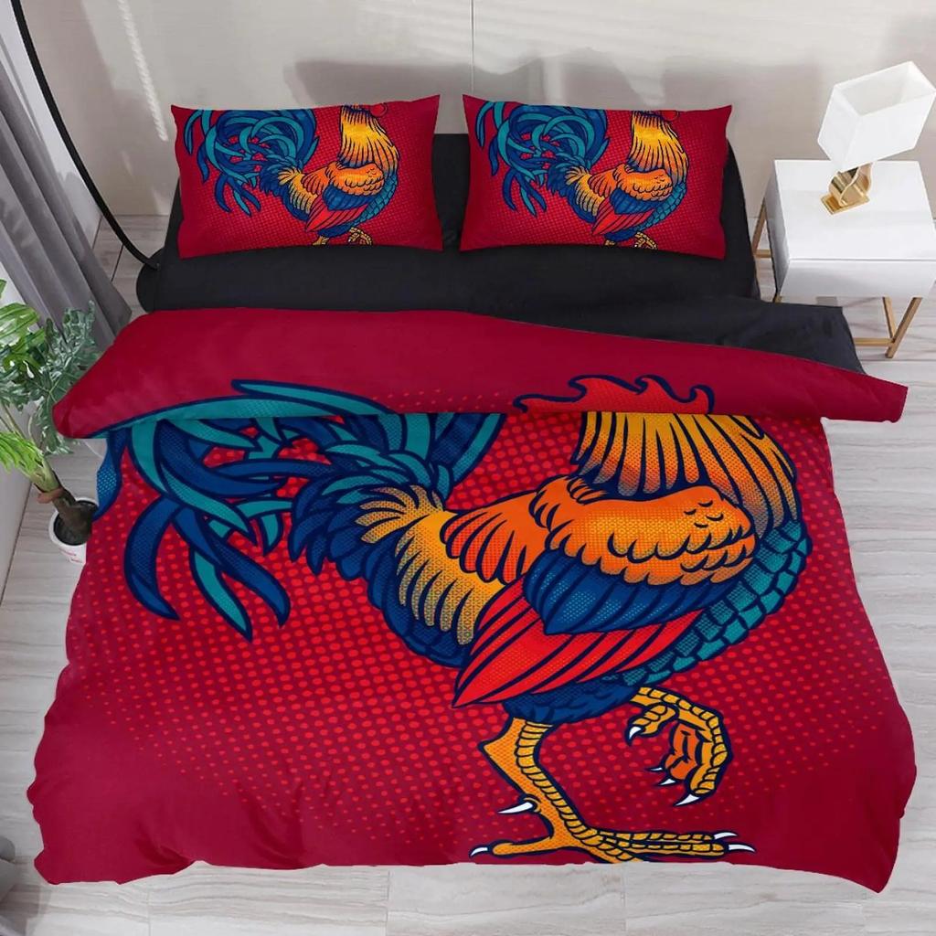 Chicken Duvet Cover King Queen Size Watercolor Rooster Bedding Set for Kids Teens Adults Farm Animal Polyester Comforter Cover
