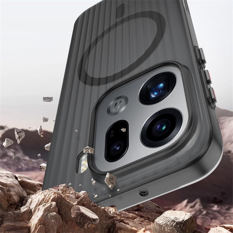 Applicable To OPPO FindX9Pro Mobile Phone Case Corrugated Grating Magnetic Suction Reno14Pro Ice Mist Anti-drop Protective Case