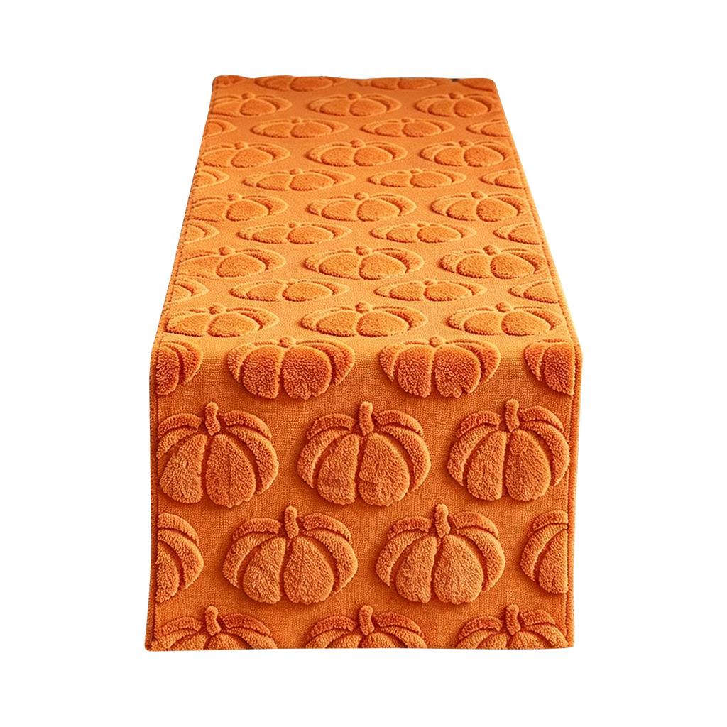 Embroidered Pumpkin Quilted Table Runner with Three Dimensional Stitching for Dining Table Party Decoration Fabric Covering