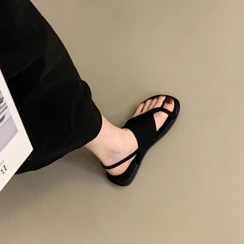 Linen toe sandals women's summer wear Mori retro toe Roman shoes vacation wind travel flat beach shoes