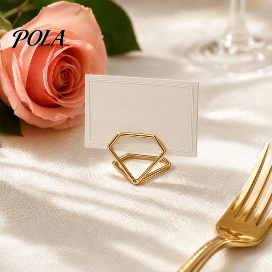 Office Memo Holder 10 Pcs Table Number Holders, Diamond Shape Photo Clips, Small Business Card Display Stands, Metal Place for Wedding Anniversary