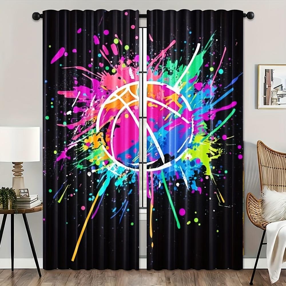 

2Pcs Vibrant Graffiti Art Print Curtains - Light-Filtering, Rod Pocket Design For Bedroom, Living Room, Office Decor - Colorful 53x116cm 2pc21x46in&Without mount