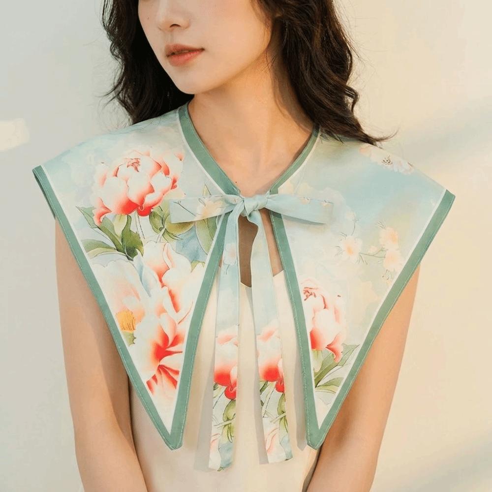 Floral Pattern Fake Collar Shawl Print Vintage Poncho Cape Detachable Fake Collar Capelet  Female