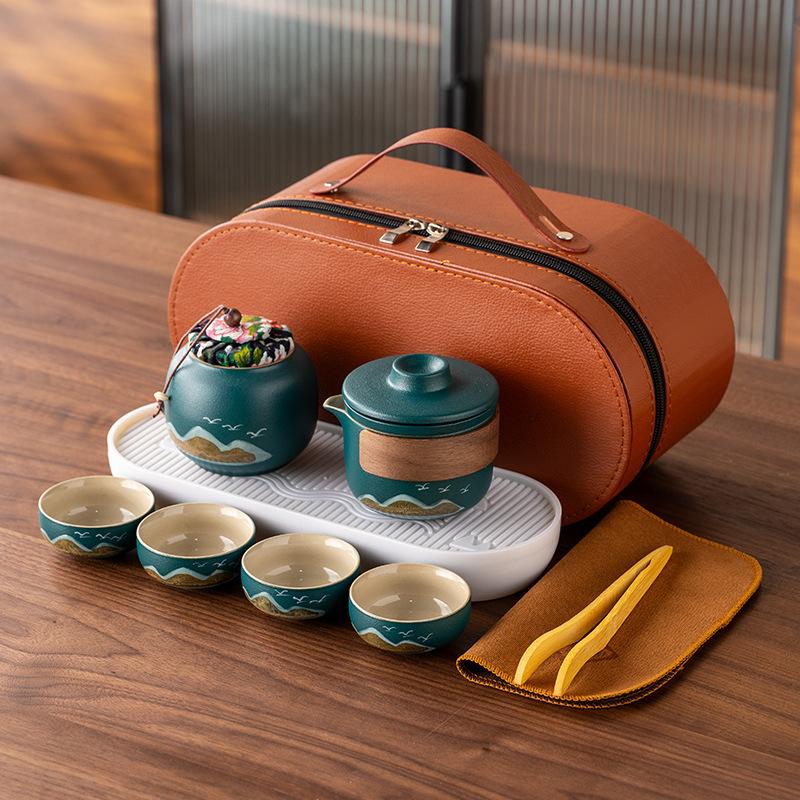 Hand-painted New Chinese High-end Gift Tea Set, One Pot and Four Cups Set, Light Luxury Gift Box, and the Whole Set of Gifts.