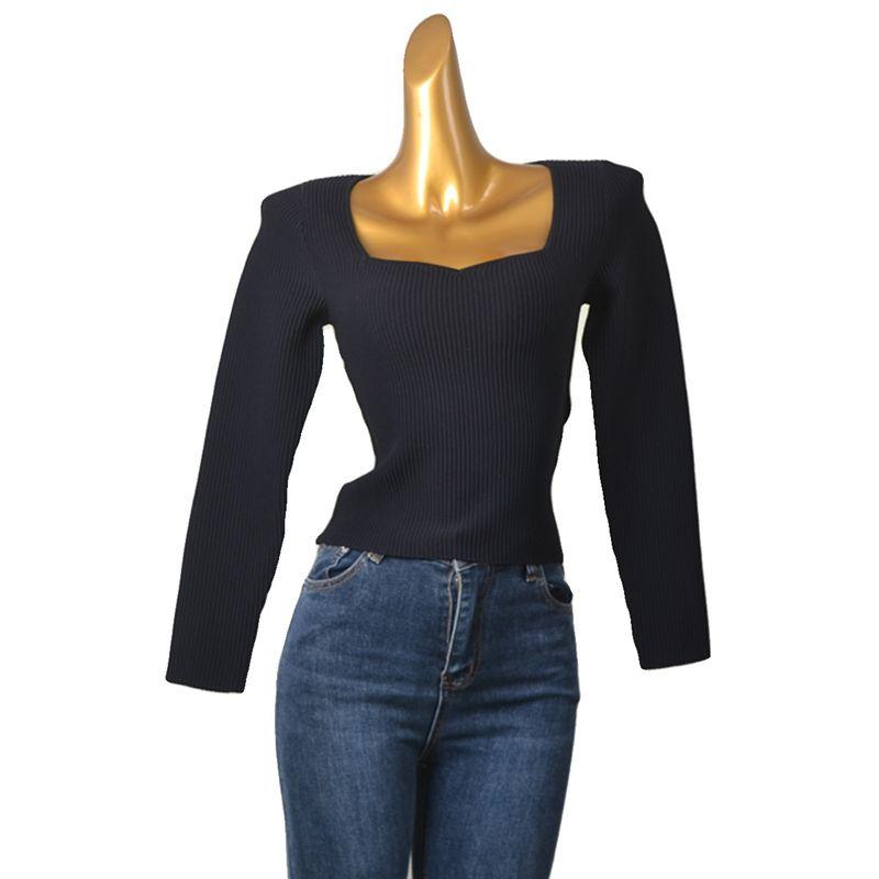 Foreign Trade Brand Water Drop Collar Bandage Knitted Top Western Style Gyaru Thread High Waist Long sleeve Inner wear Bottoming Shirt