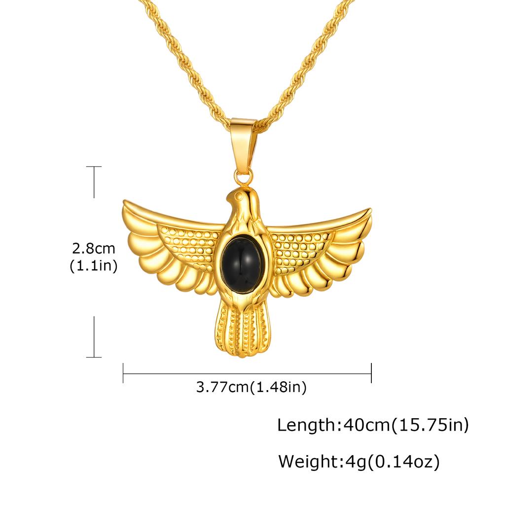 Retro Punk Egyptian Eagle Necklace Women Stainless Steel Black Onyx Stone Horus Falcon Pendant Vintage Hip Hop Jewelry