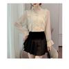 Camicetta in Chiffon Morbido con Pizzo e Volant Stile Francese per Donna Autunno con Design Unico e Stile Chic