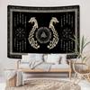 Viking Dragon Tapestry, Ancient Rune Dragon Totem Norse Mythology Wall Art Tapestries, Black White Mystical Geometric Norse