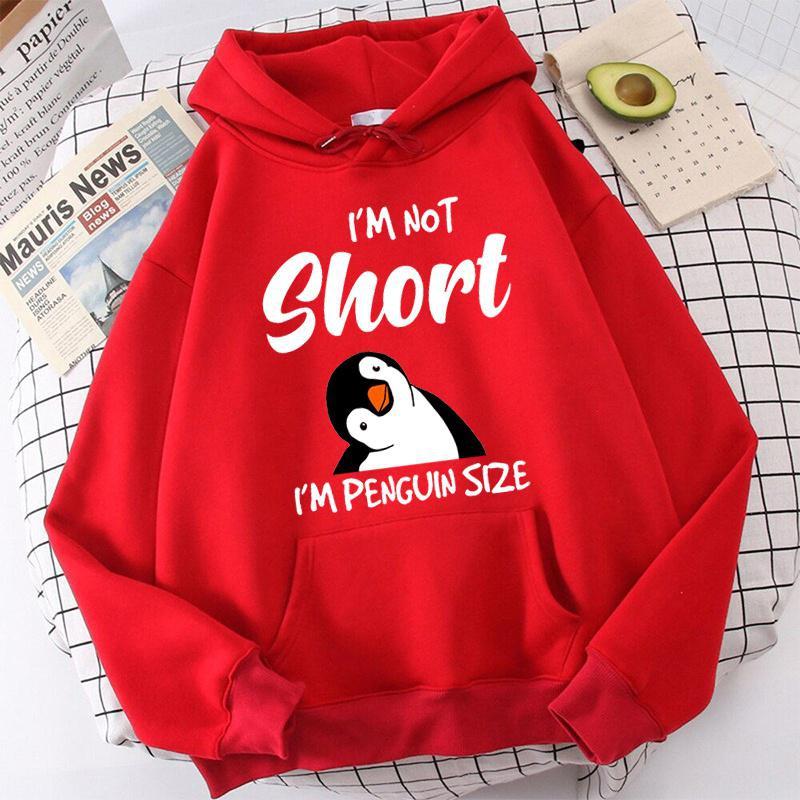 

Popular Penguin I m Not Short Printing Hoodies For Women Autumn Winter Sweatshirt Fashion Hooded Pullover Ladies Streetwear S