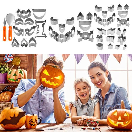 Halloween Kürbisschnitzset, Edelstahl-Ausstecher-Set, DIY Jack O'Lantern Werkzeug zur Kürbisdekoration, Backgeschenk
