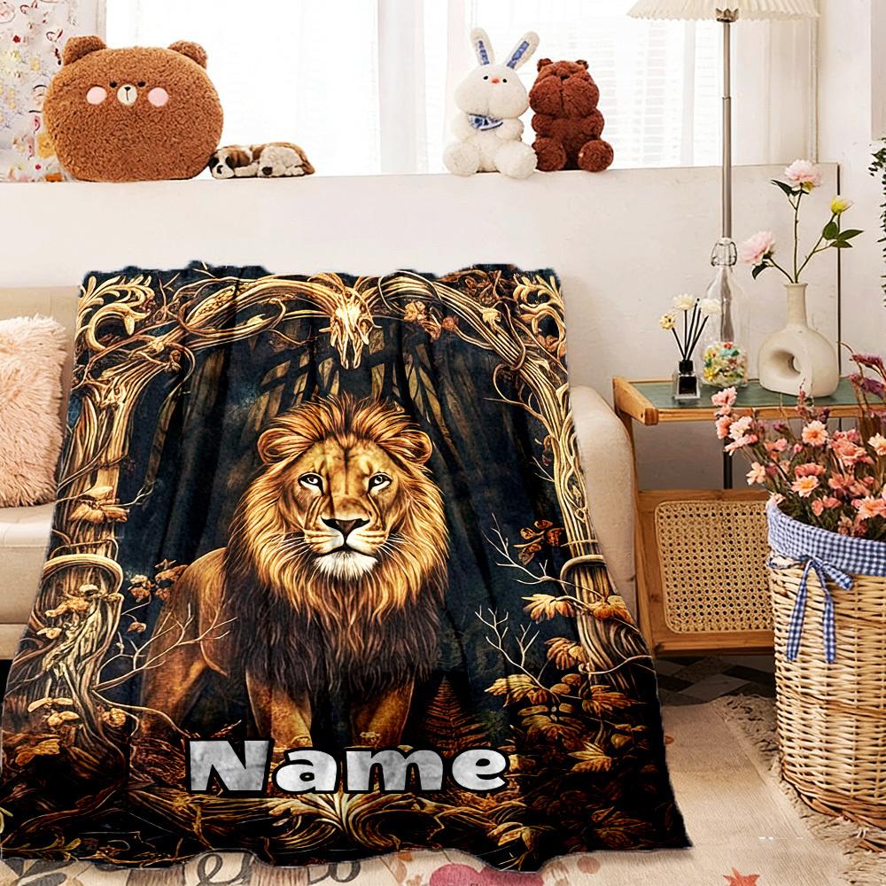 Home Customize Your Name Customize Your Name Blankets Lion Forest Design Comfortable Soft Lightweight Allseason Multipurpose Customize Your Name
