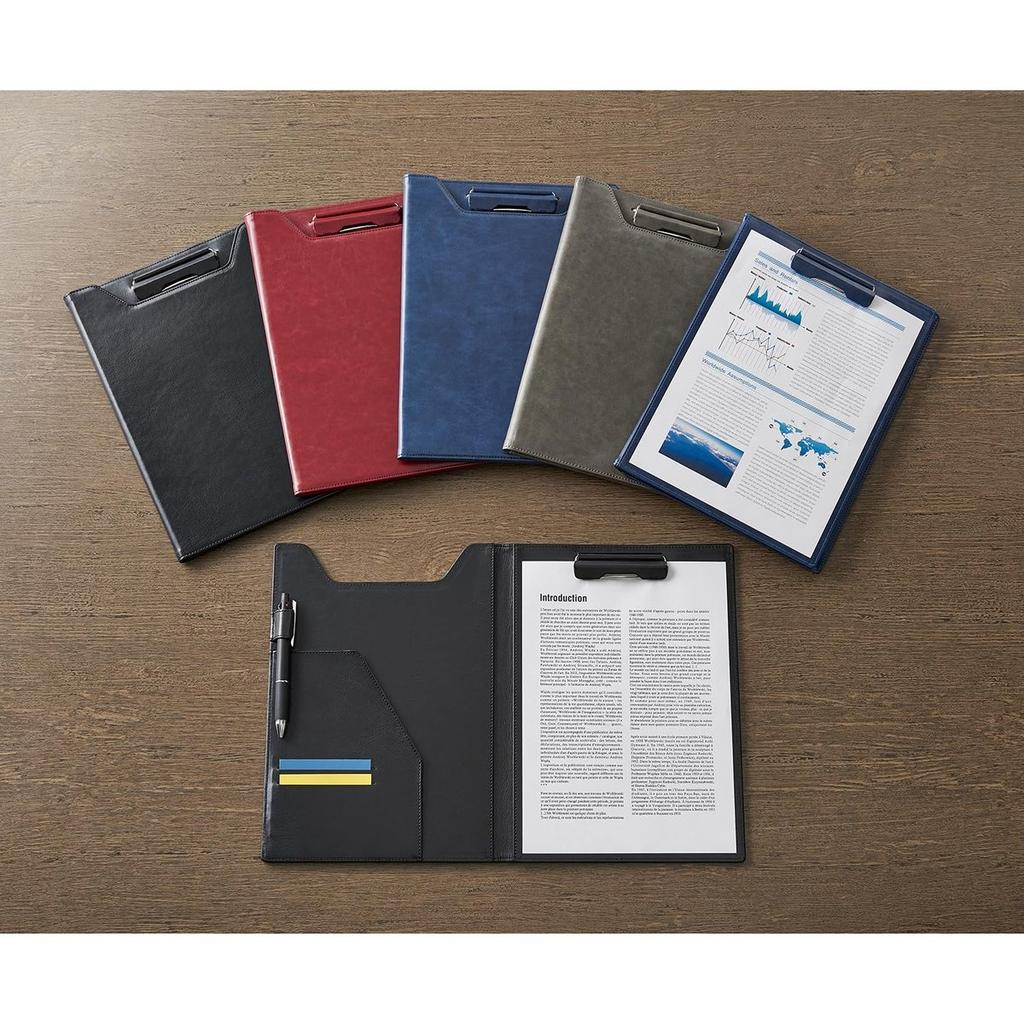 Sekisei BelPosto A4 Clip File Navy Blue, Premium PU Leather Clipboard Folder with Cover, Pen Holder and Card Pocket for Business Office, Holds 50 Shee