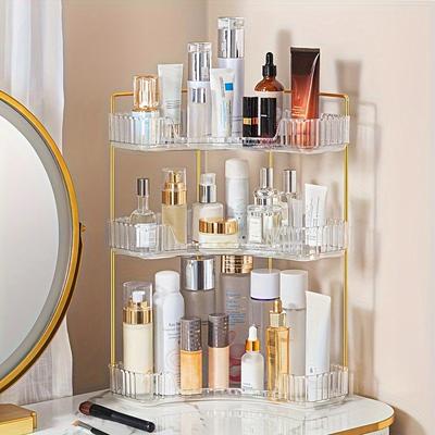 1 unidad Estante de almacenamiento de esquina para baño, Estante de tocador de encimera multicapa, Organizador de cosméticos transparente, Estante multifuncional, Organizador de cosméticos de esquina