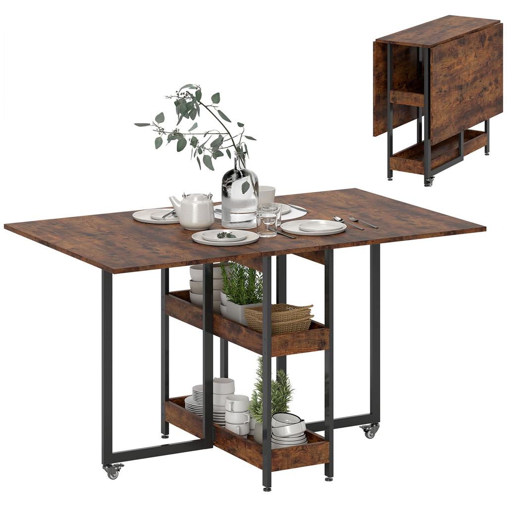 Foldable Dining Table In Industrial Design For Up To 4 People Open Shelves Flexible Metal Particle Board Brown