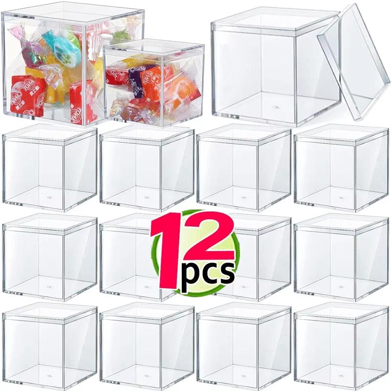 1-12 Stück Acrylboxen Transparent mit Deckel Quadratische Verpackungsbox Schutz Vitrine Staubdicht Lebensmittel Süßigkeiten Aufbewahrungsbehälter