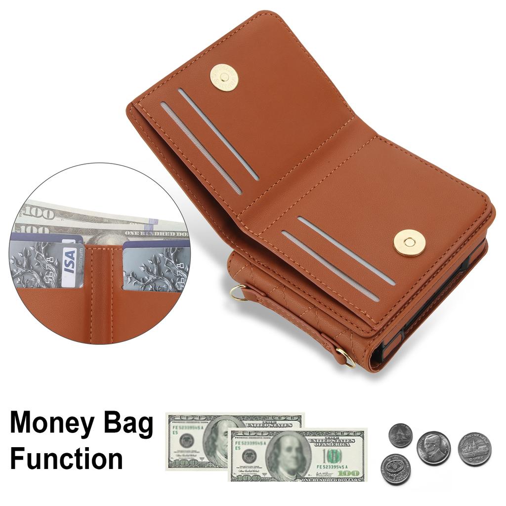 Luxury Crossbody Ring Holder Cards Solt Wallet Flip Leather Phone Case For Samsung Galaxy Z Flip 7 6 5 4 3 Long Lanyard Cover