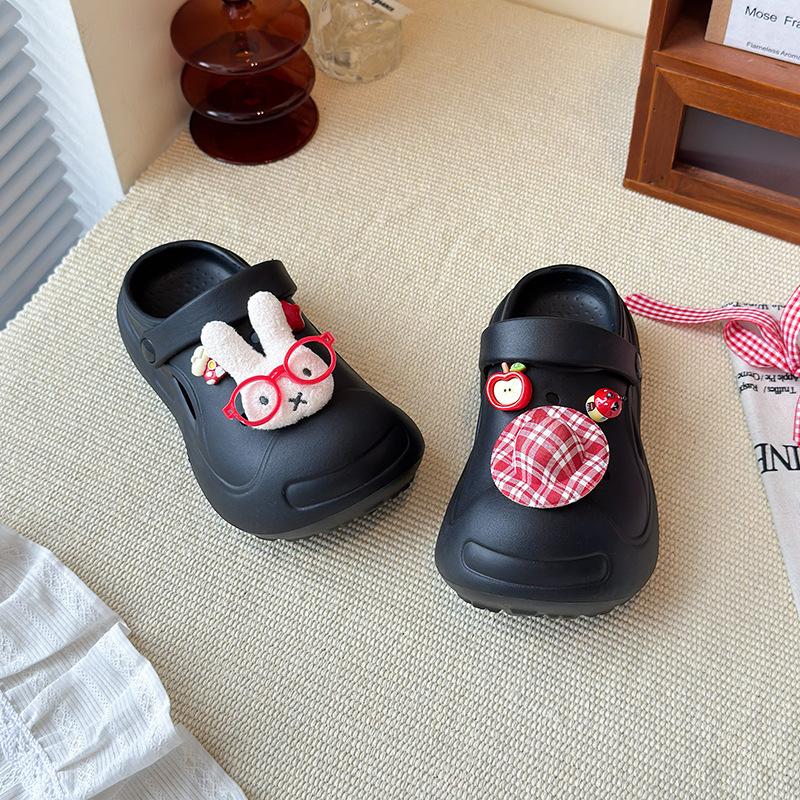 

Fashion Cute Cartoon Girls Sandals 2025 Summer New Kids Slippers Simple Versatile Girl Beach Shoes Anti Slip Child Sandals Niñas 36-37insole23cm чёрный