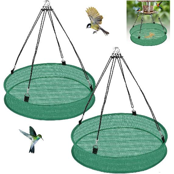 2Pcs Bird Seed Catcher for Hanging Bird Feeder Platform, Seed Shell Catcher Bird Seed Catcher Tray, Green Birdseed Hoop for Outdoor Garden Hanging